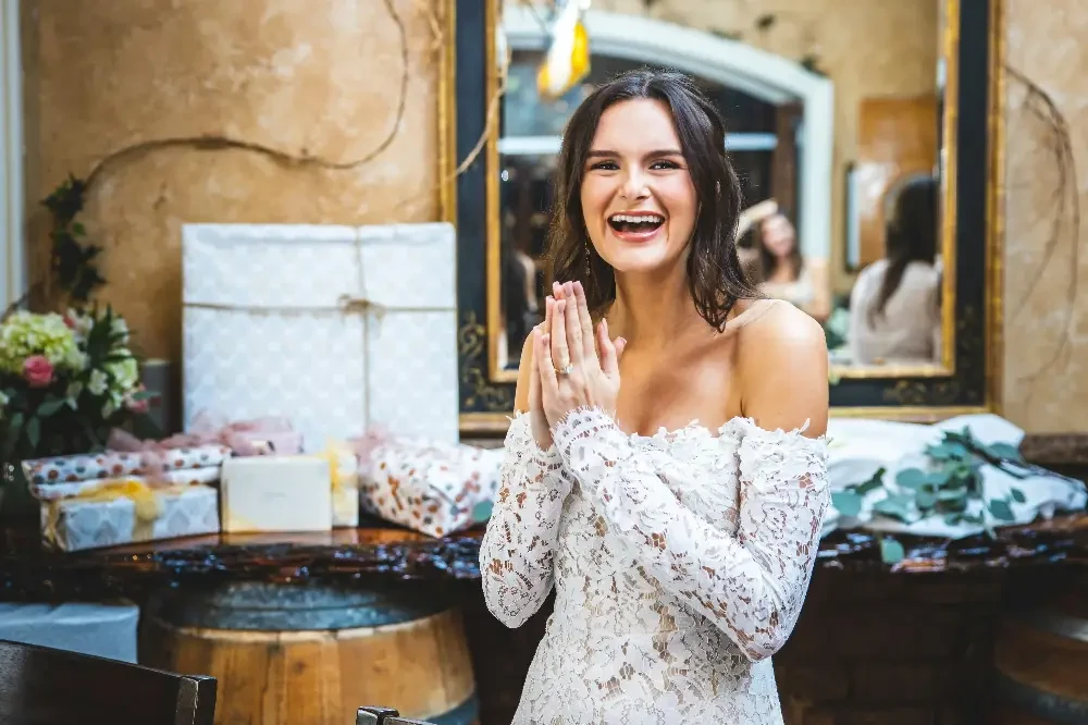 Modern Chantilly lace wedding dress